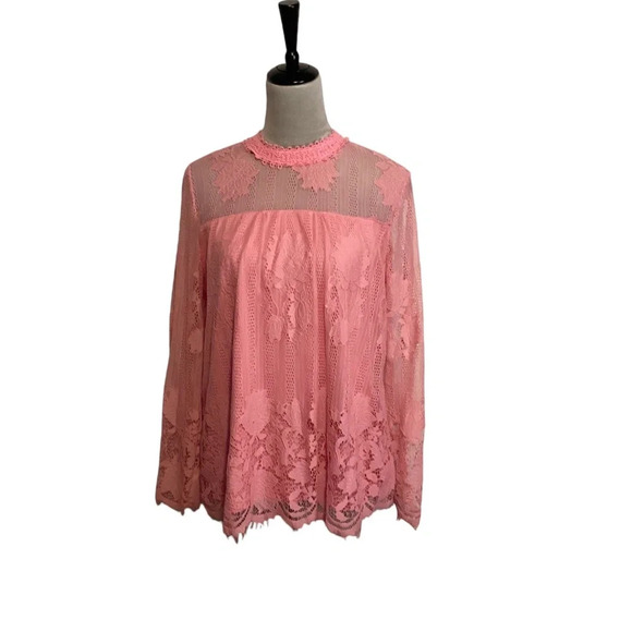Ultra Pink Tops - Ultra Pink blouse pink womens SZ L Fairycore boho crocheted lace femini…